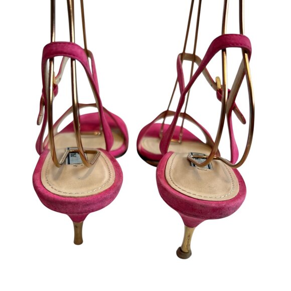 Prada high heel sandals pink suede 37.5 square toe ankle strap - Picture 4 of 15